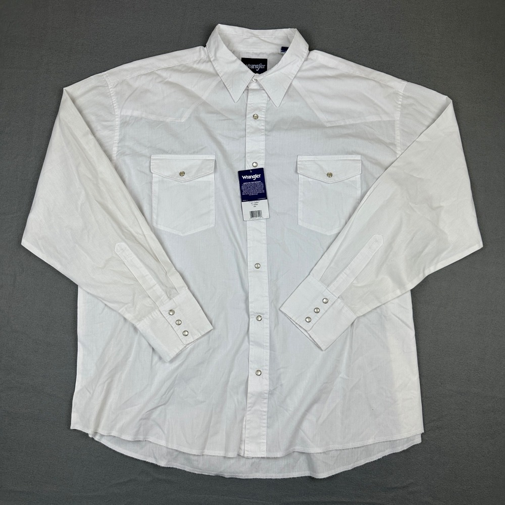 Wrangler Mens White Western Pearl Snap Long Sleeve Shirt XXL Cowboy Workwear